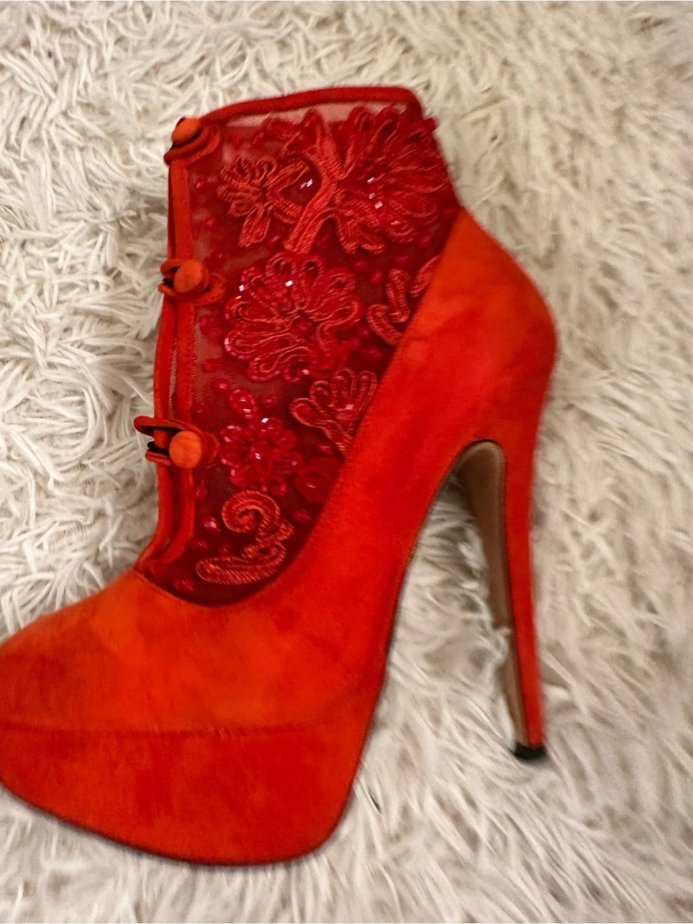 Charlotte Olympia Suede Ankle Lace platform Boots in red size 5.5